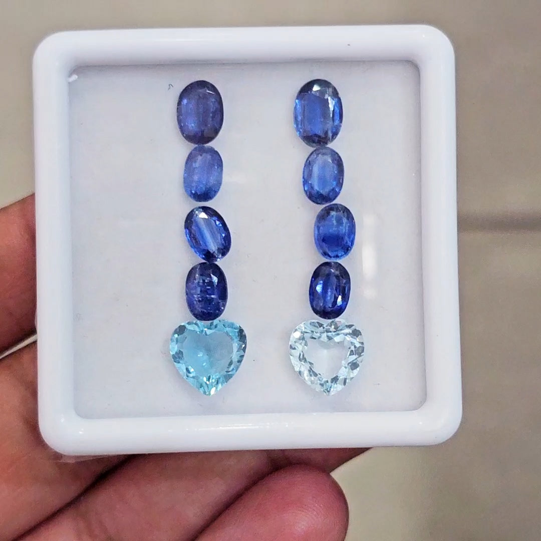 10 Pcs of Natural Kyanite & Blue Topaz Faceted | Heart & Oval | Size: 6-9mm