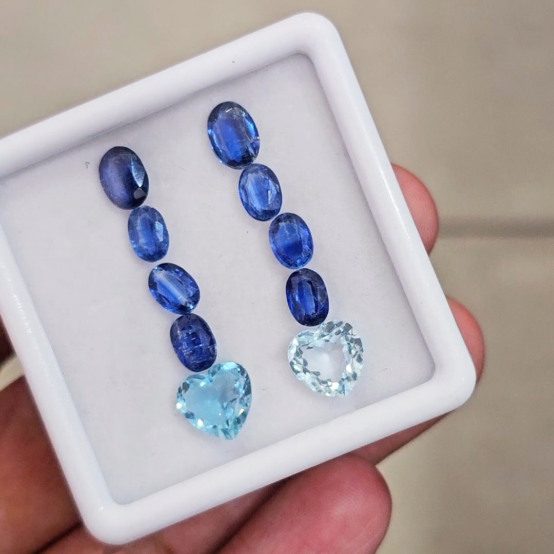 10 Pcs of Natural Kyanite & Blue Topaz Faceted | Heart & Oval | Size: 6-9mm