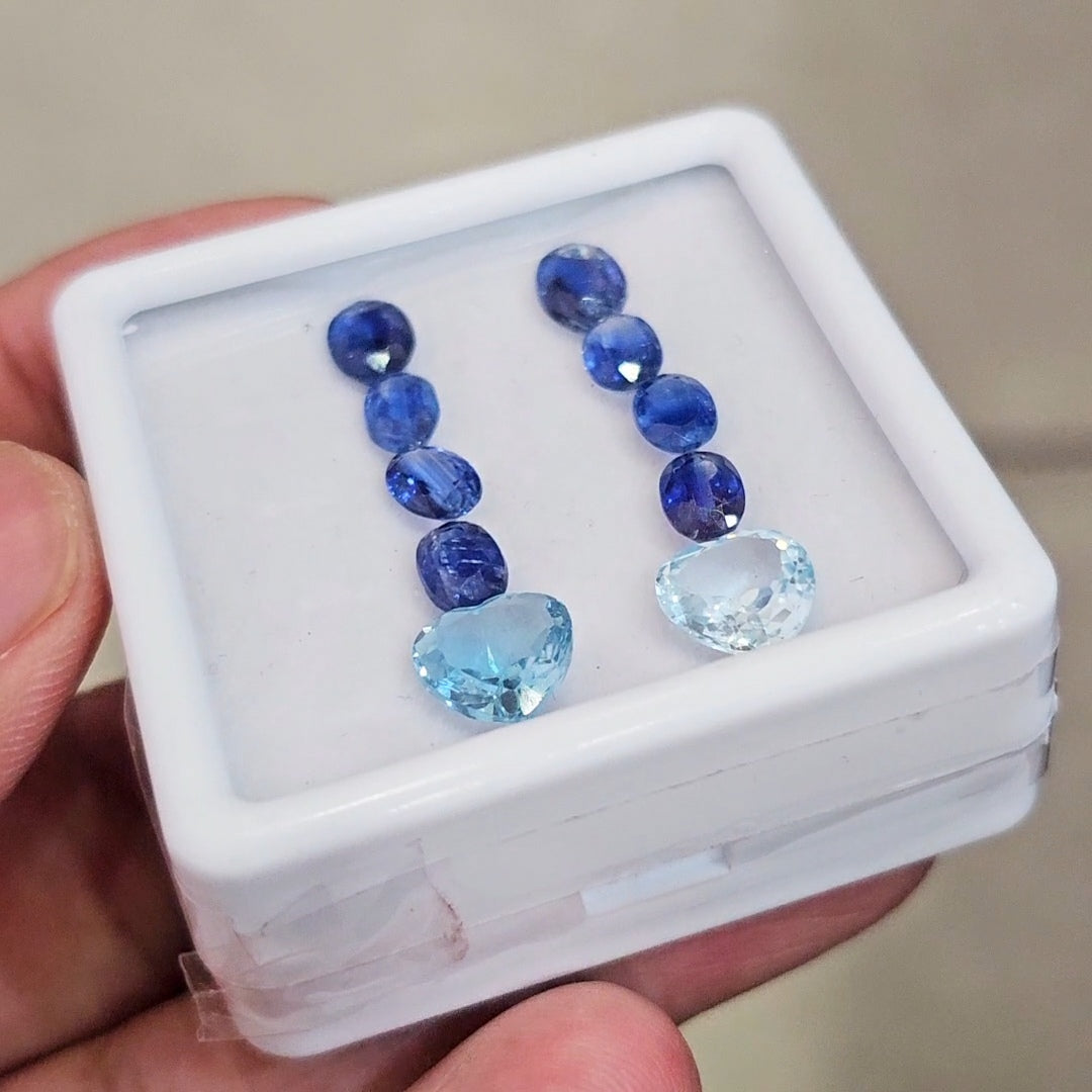 10 Pcs of Natural Kyanite & Blue Topaz Faceted | Heart & Oval | Size: 6-9mm