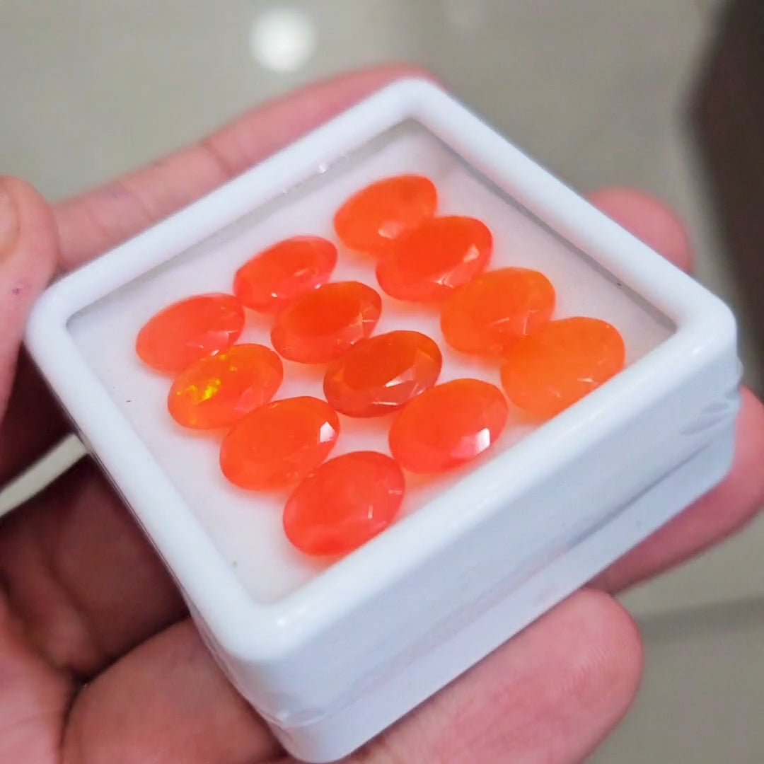 12 Pcs of Natural Smoked Heated Orange Opal Faceted | Oval | Size: 11x9mm