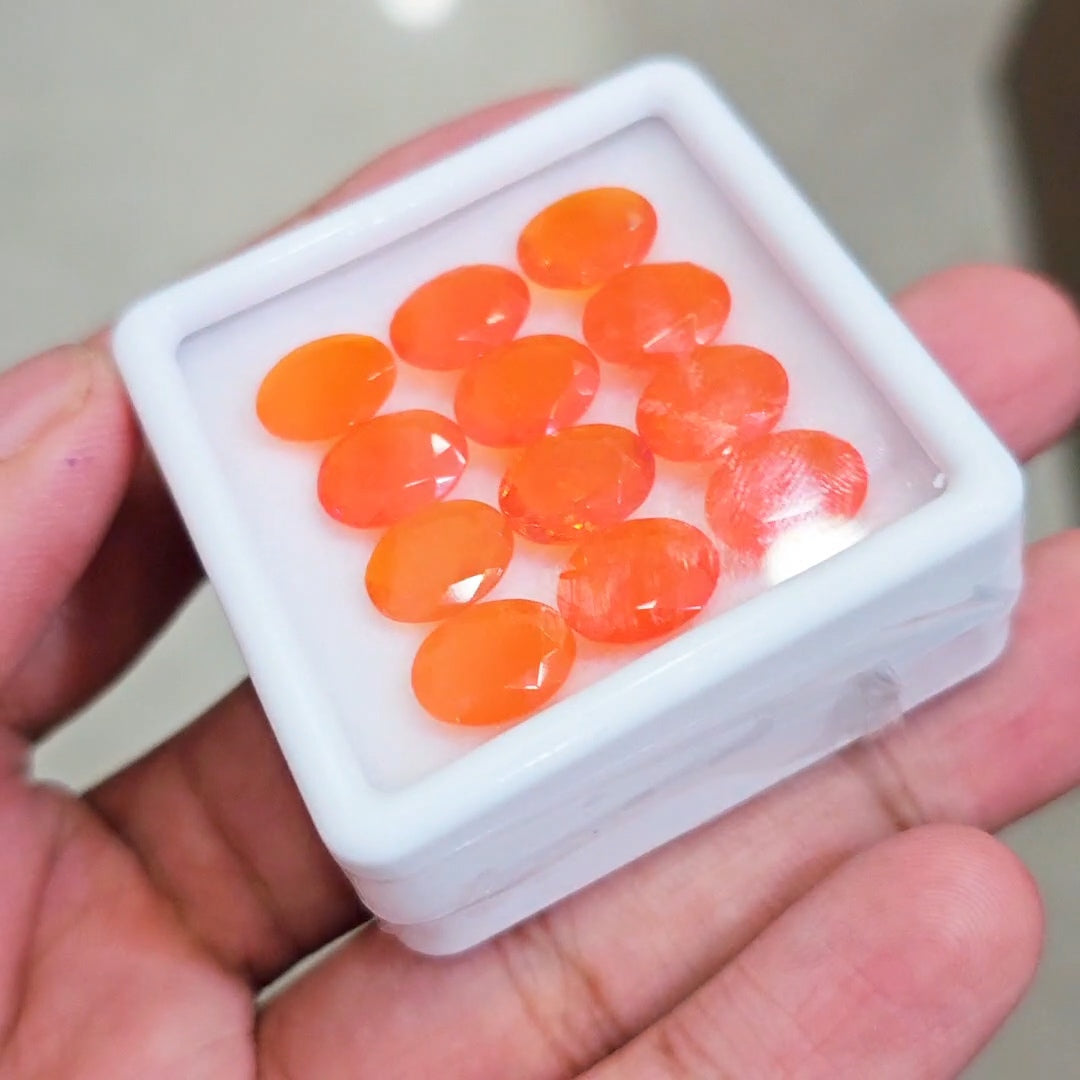 12 Pcs of Natural Smoked Heated Orange Opal Faceted | Oval | Size: 11x9mm