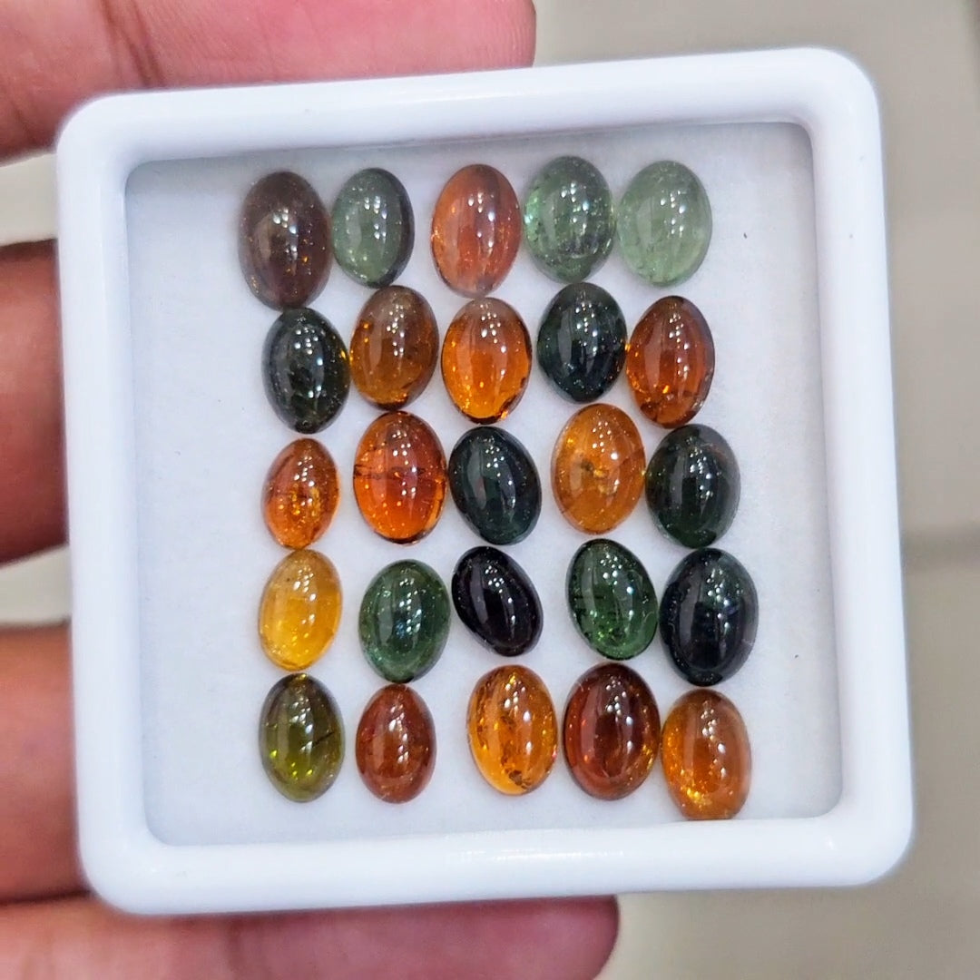 25 Pcs Natural Multi Tourmaline Cabochon | Oval | Size: 7-9mm
