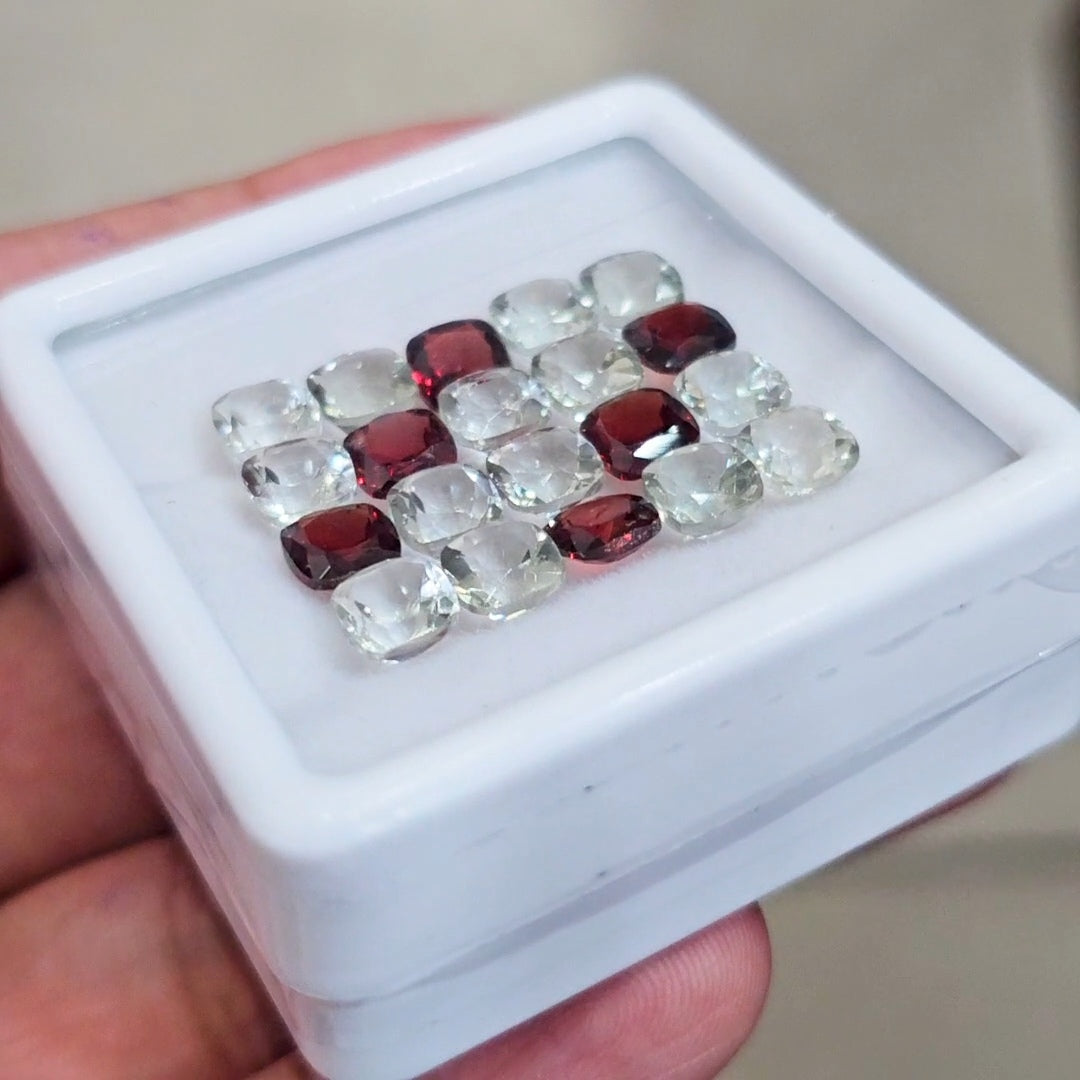20 Pcs Of Natural Prasiolite & Garnet Faceted | 6mm| Square