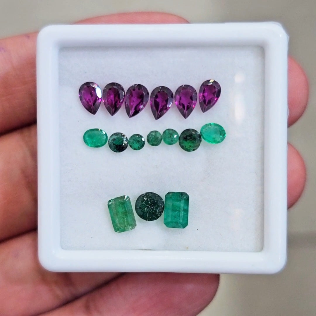 16 Pcs Of Natural Emerald & Rhodolite Garnet Faceted | Mix | Size: 2-6mm