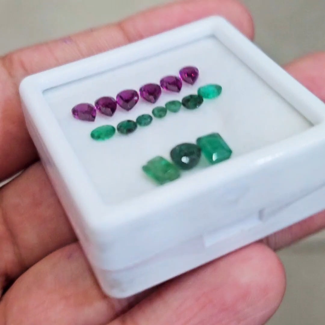 16 Pcs Of Natural Emerald & Rhodolite Garnet Faceted | Mix | Size: 2-6mm