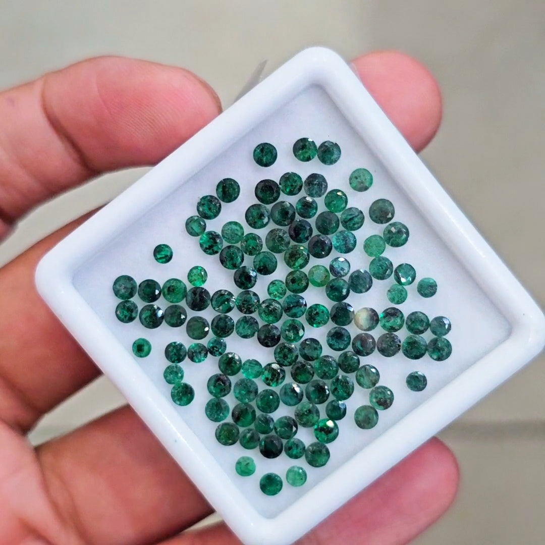 108 Pcs Of Natural Emerald Faceted | Round | Size: 3mm
