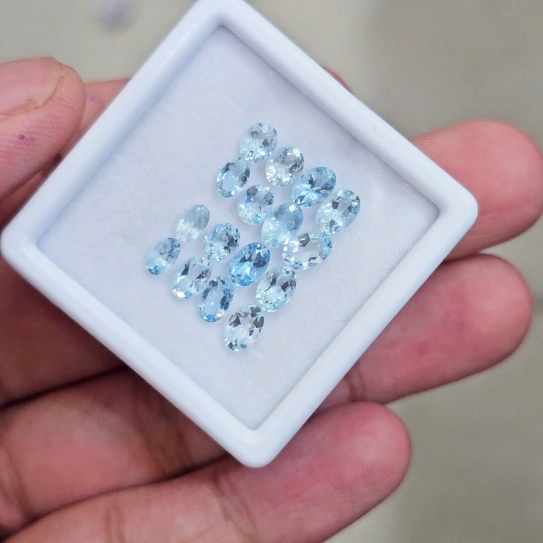 16 Pcs of Natural Aquamarine Faceted | Oval | Size: 5-6mm