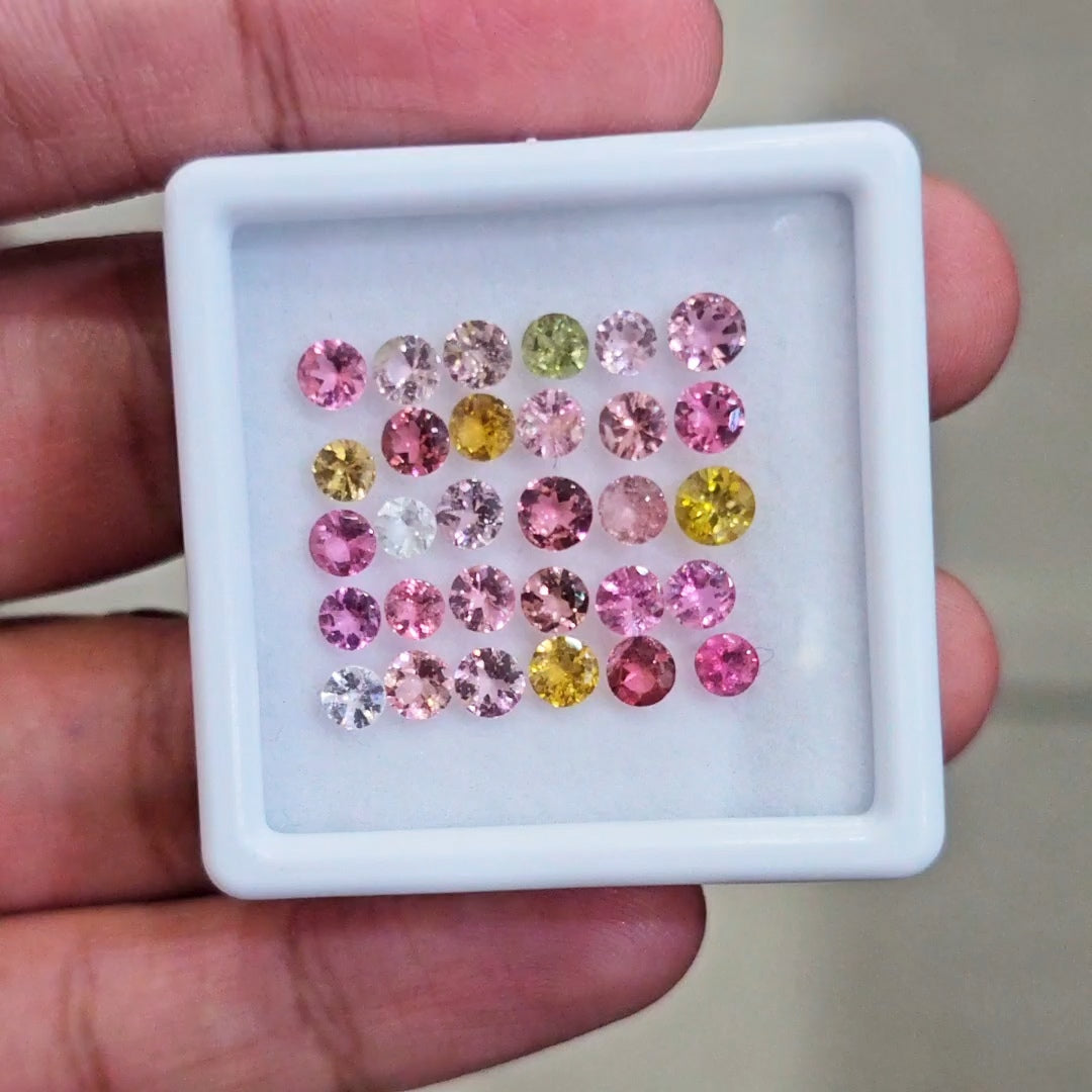 30 Pcs Natural Multi Tourmaline Faceted | Round | Size:3-4mm