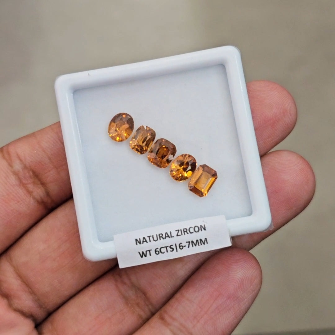5 Pcs Natural Zircon Faceted Ceylon Unheated| Rectangle | Size: 6-7mm