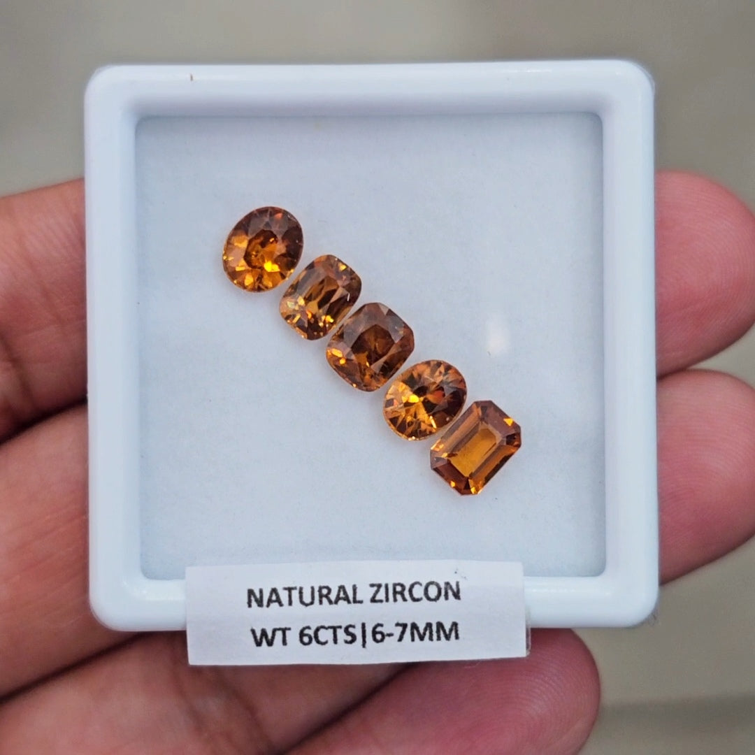 5 Pcs Natural Zircon Faceted Ceylon Unheated| Rectangle | Size: 6-7mm