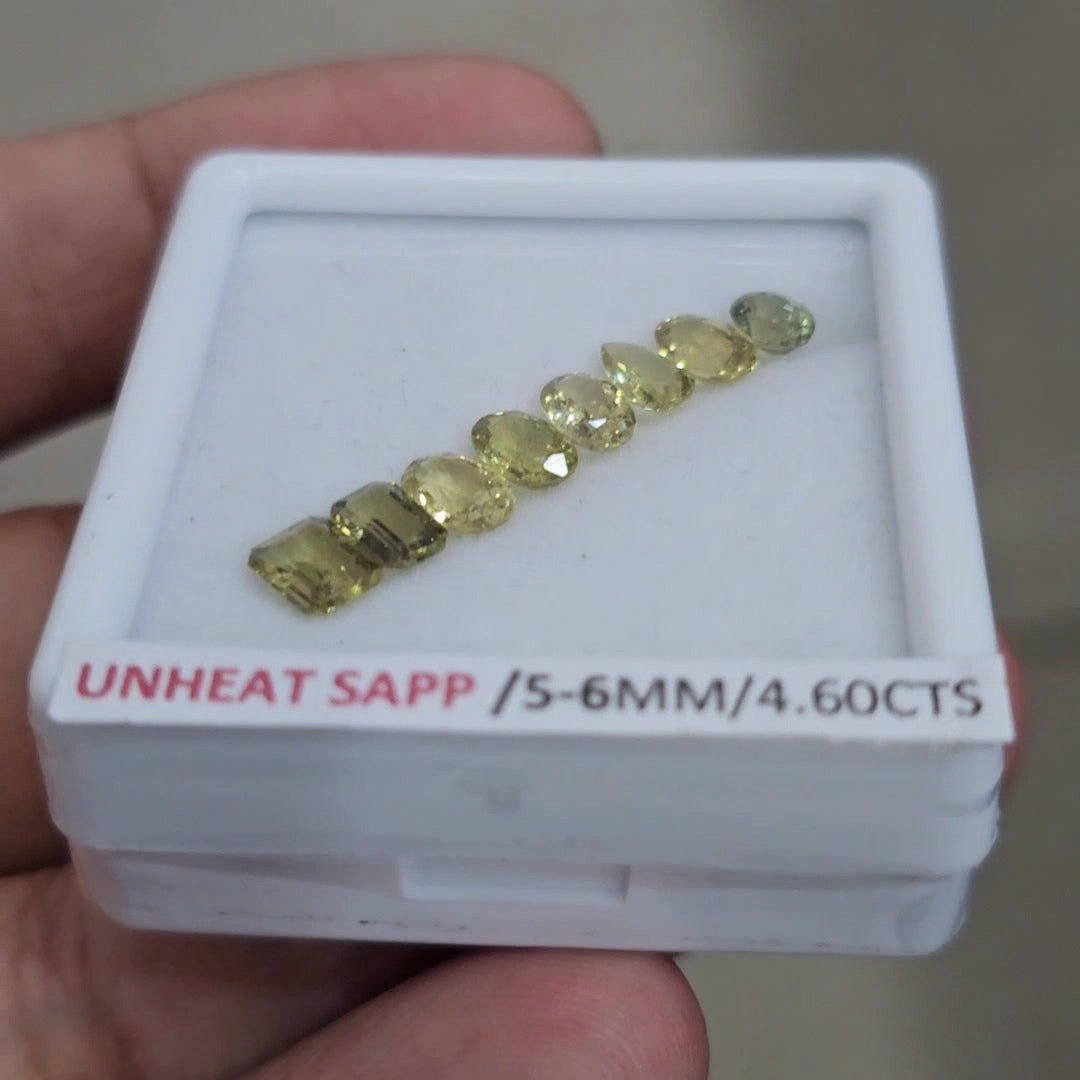 Box Of Natural Sri Lanka Unheated Neion Green Shades Sapphire | 5-6mm | Mix Shape