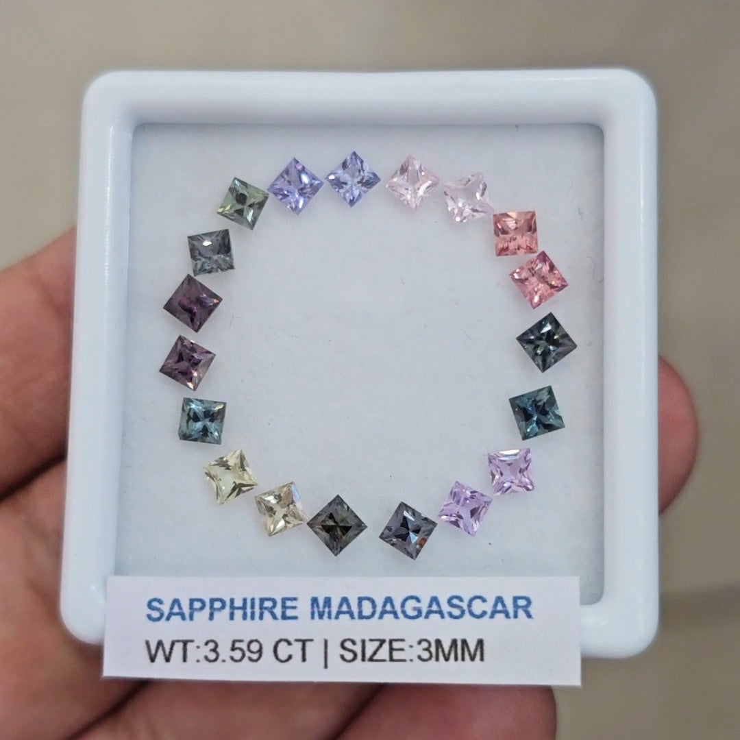 Box Of Natural Madagascar Unheated Sapphire | 3mm | Square