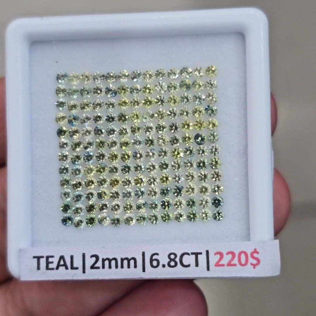 Box Of Natural Unheated Teal Sapphire From Australia | 2mm| Round | Ideal Cut