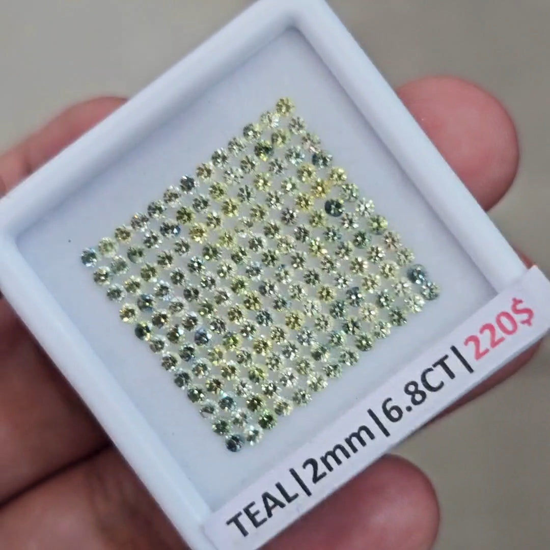 Box Of Natural Unheated Teal Sapphire From Australia | 2mm| Round | Ideal Cut
