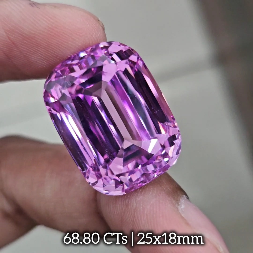 68.8 Cts Natural Kunzite Faceted Clean| With Certificate| 25x18mm | Cushion |Clean
