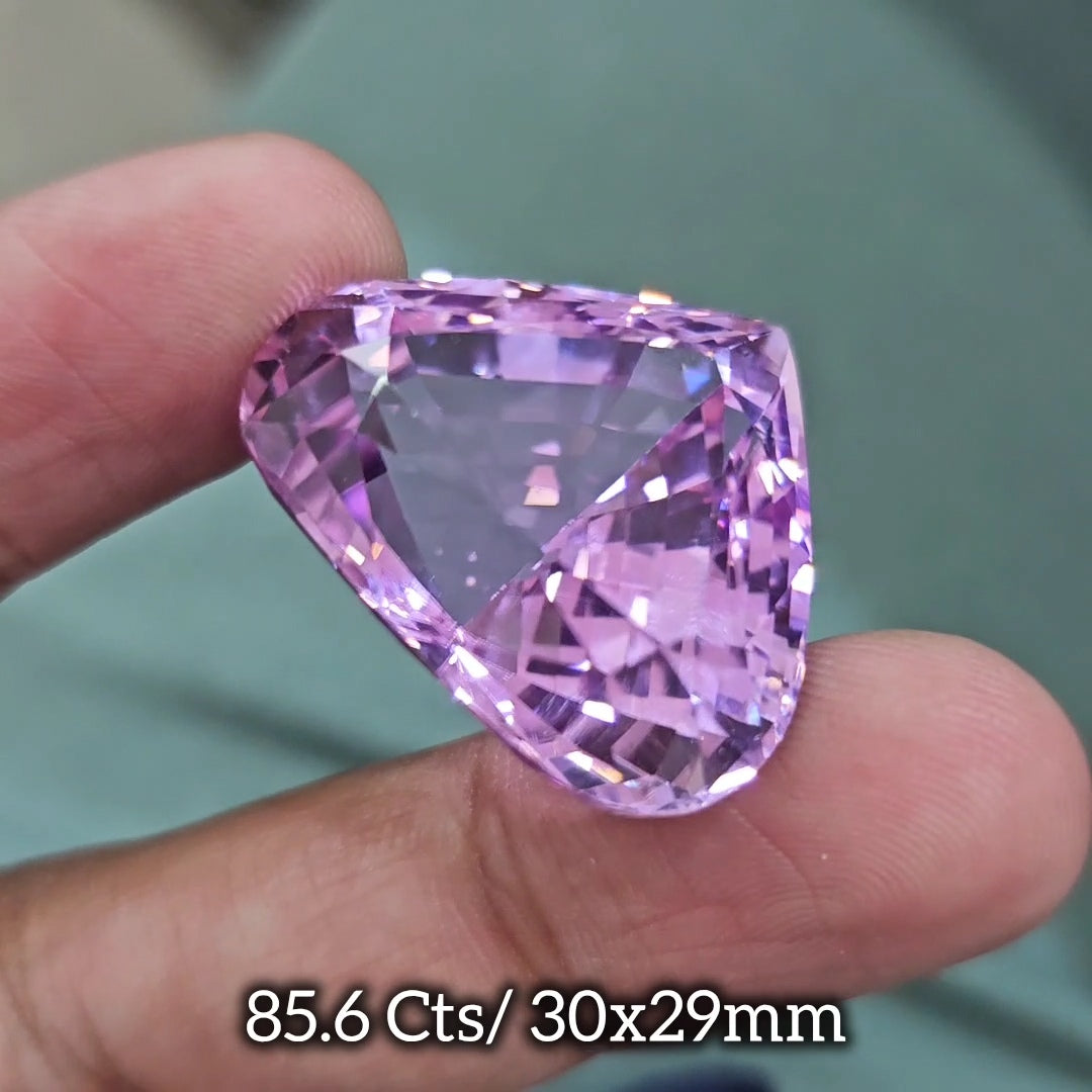 85.6 Cts Natural Kunzite Faceted Clean| With Certificate| 30x29mm | Teardrop |Clean