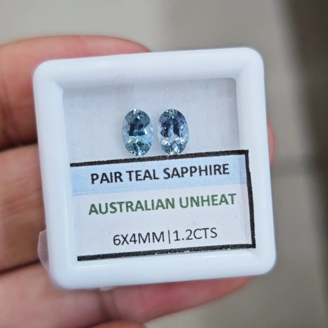 1.2cts Pair Natural Australian Teal Sapphire | 6x4mm| Oval |Unheated