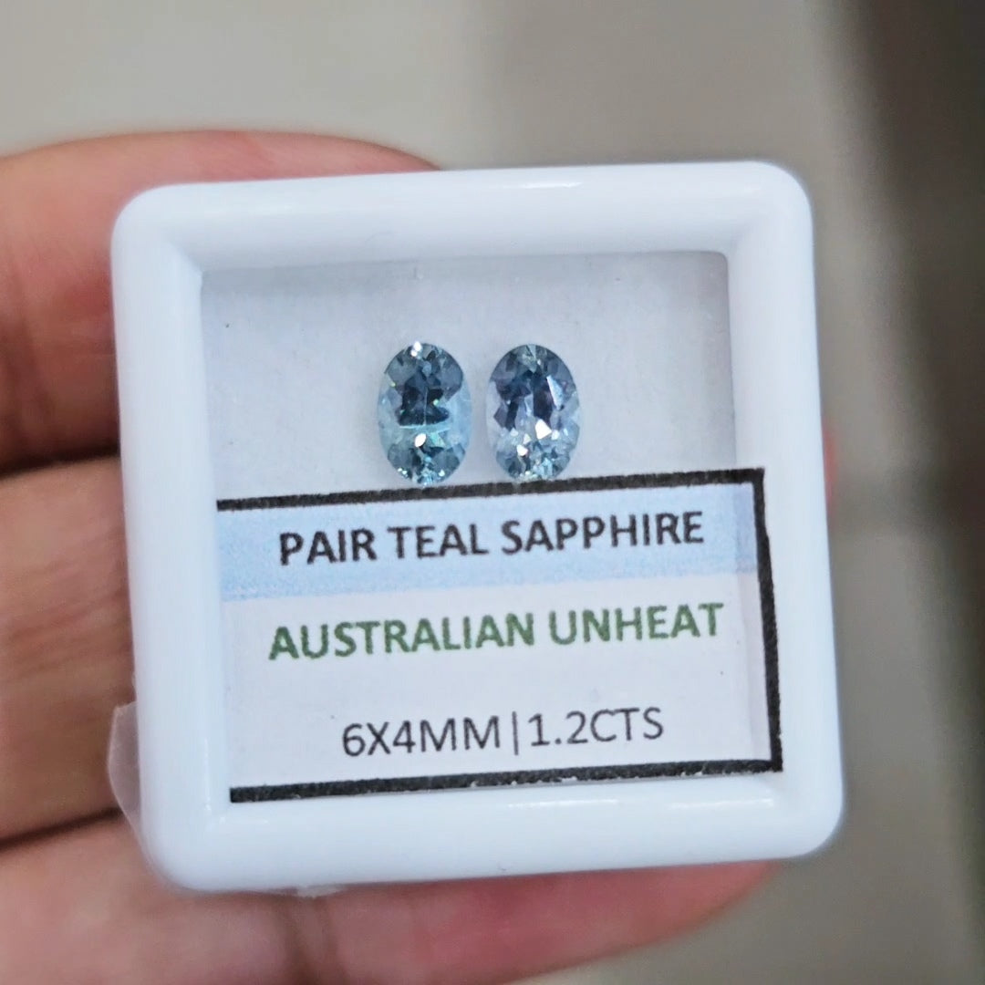 1.2cts Pair Natural Australian Teal Sapphire | 6x4mm| Oval |Unheated