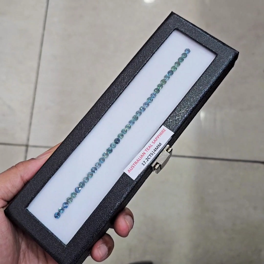 17.2cts Natural Teal Sapphire Bracelet Layout From Australia | 4mm| Round | Unheated