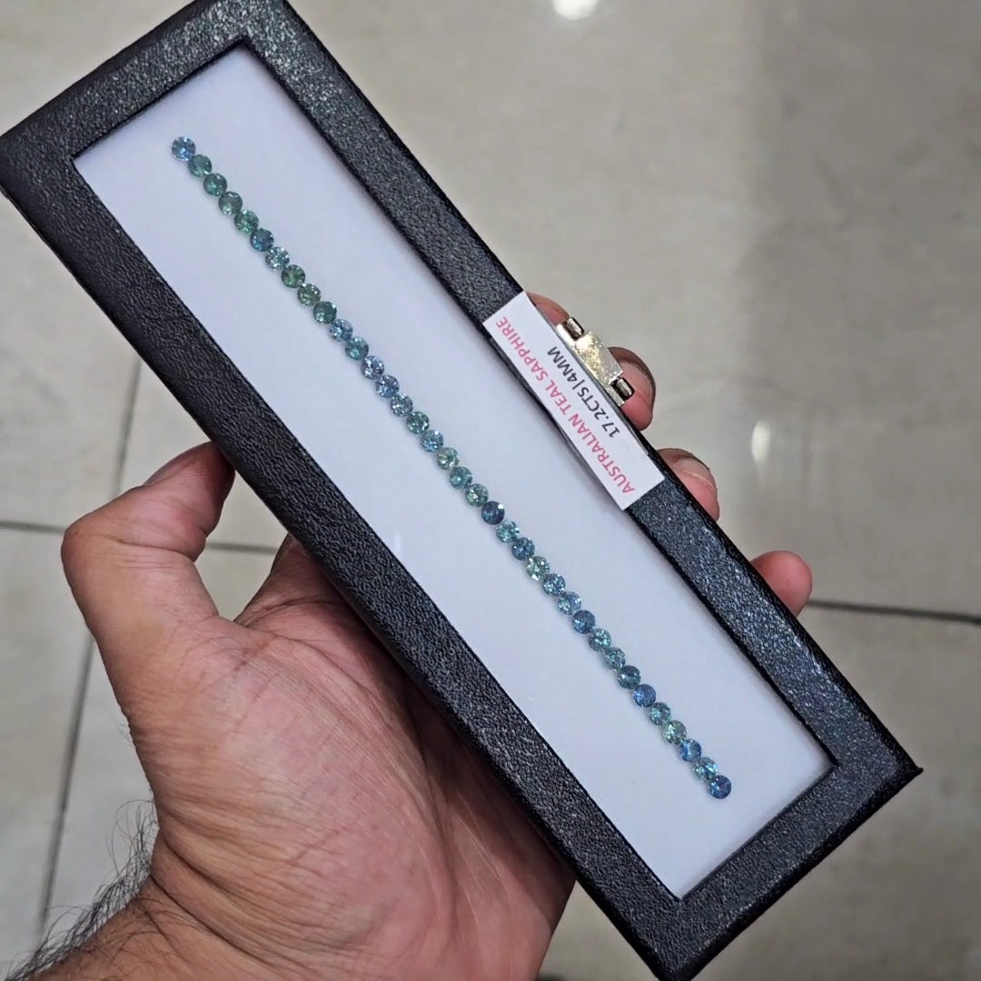 17.2cts Natural Teal Sapphire Bracelet Layout From Australia | 4mm| Round | Unheated