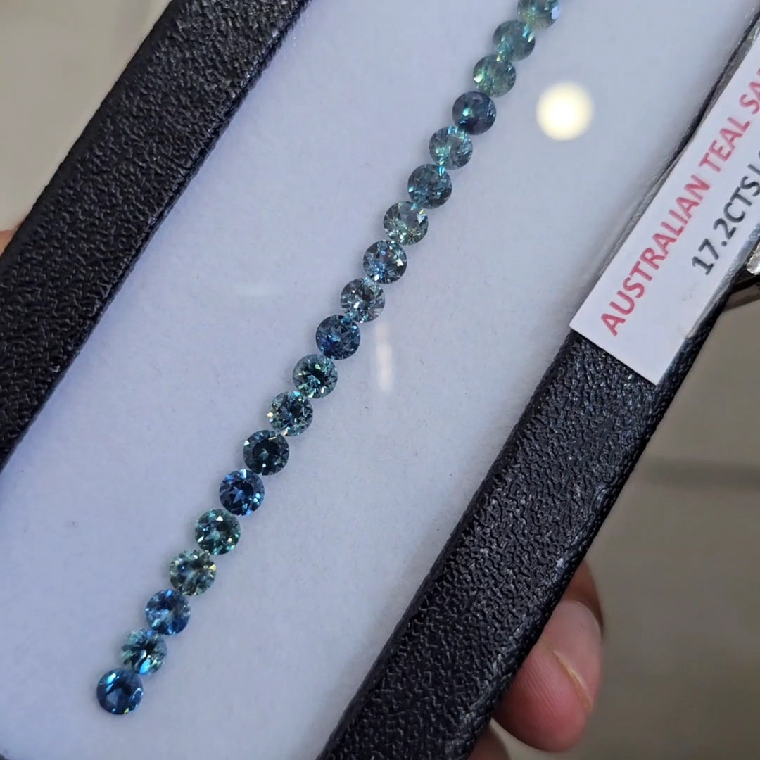 17.2cts Natural Teal Sapphire Bracelet Layout From Australia | 4mm| Round | Unheated