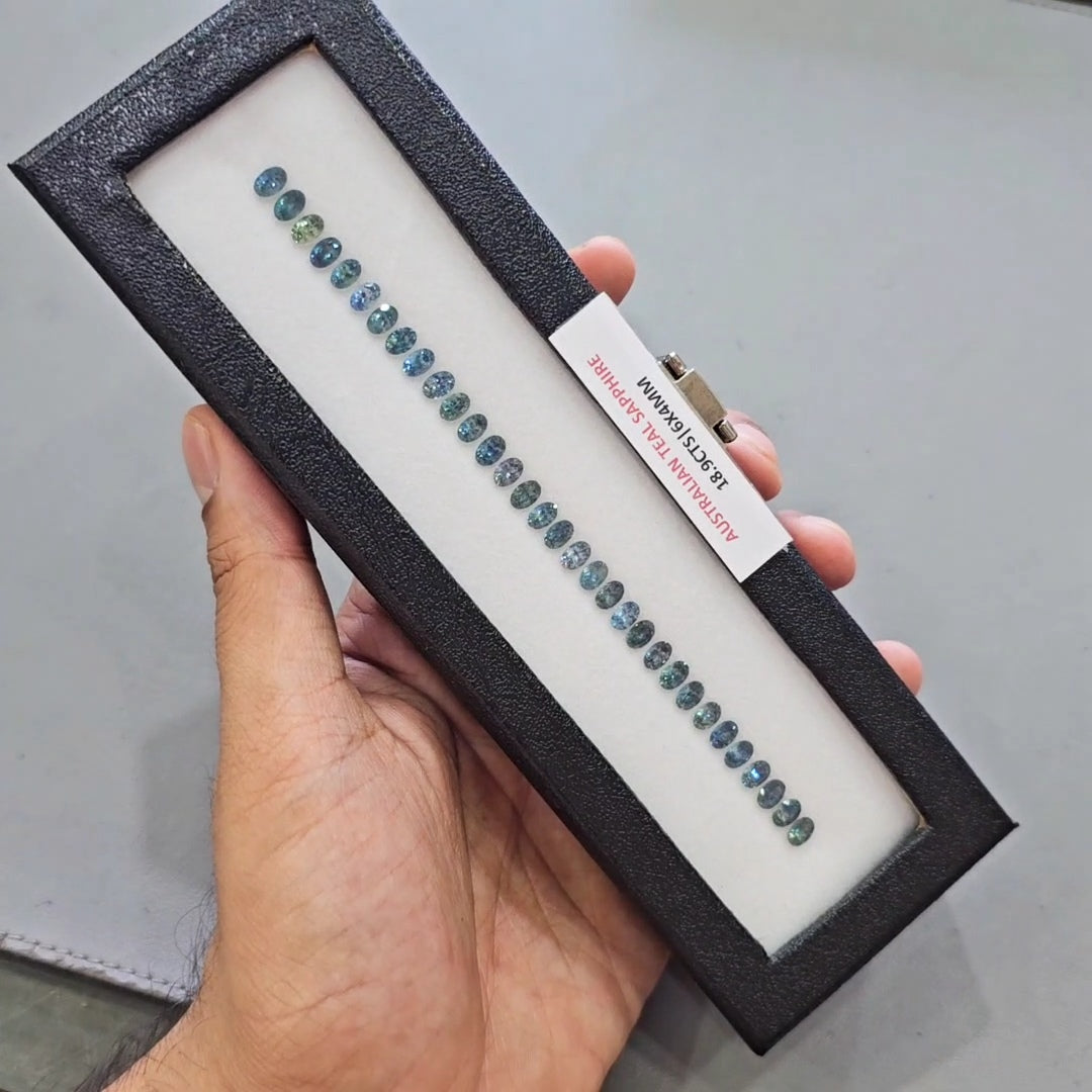 18.9cts Natural Teal Sapphire Bracelet Layout From Australia | 6X4mm| Oval | Unheated