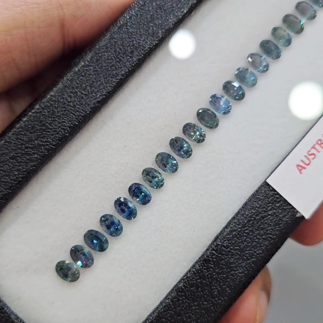 18.9cts Natural Teal Sapphire Bracelet Layout From Australia | 6X4mm| Oval | Unheated
