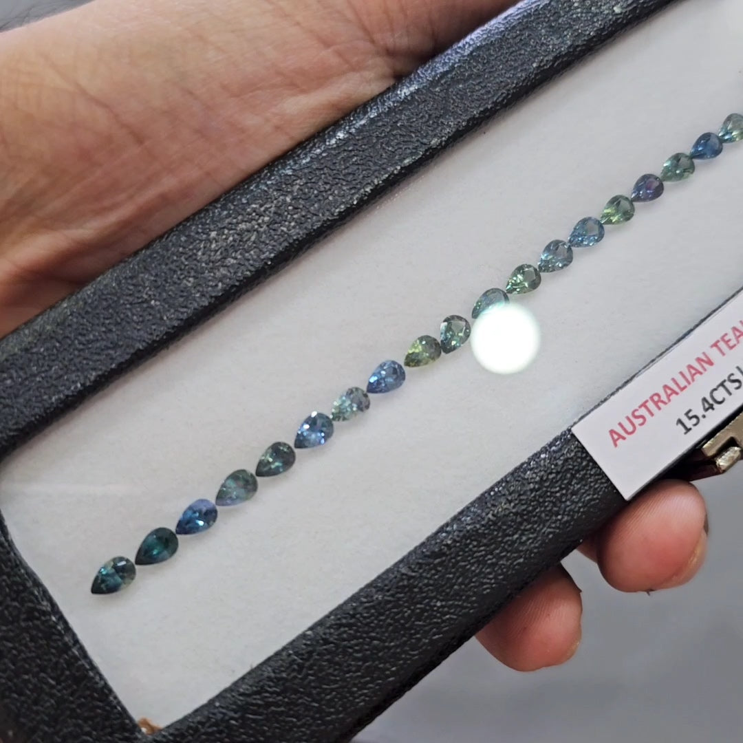 15.4cts Natural Teal Sapphire Bracelet Layout From Australia | 5X4mm| Pear | Unheated