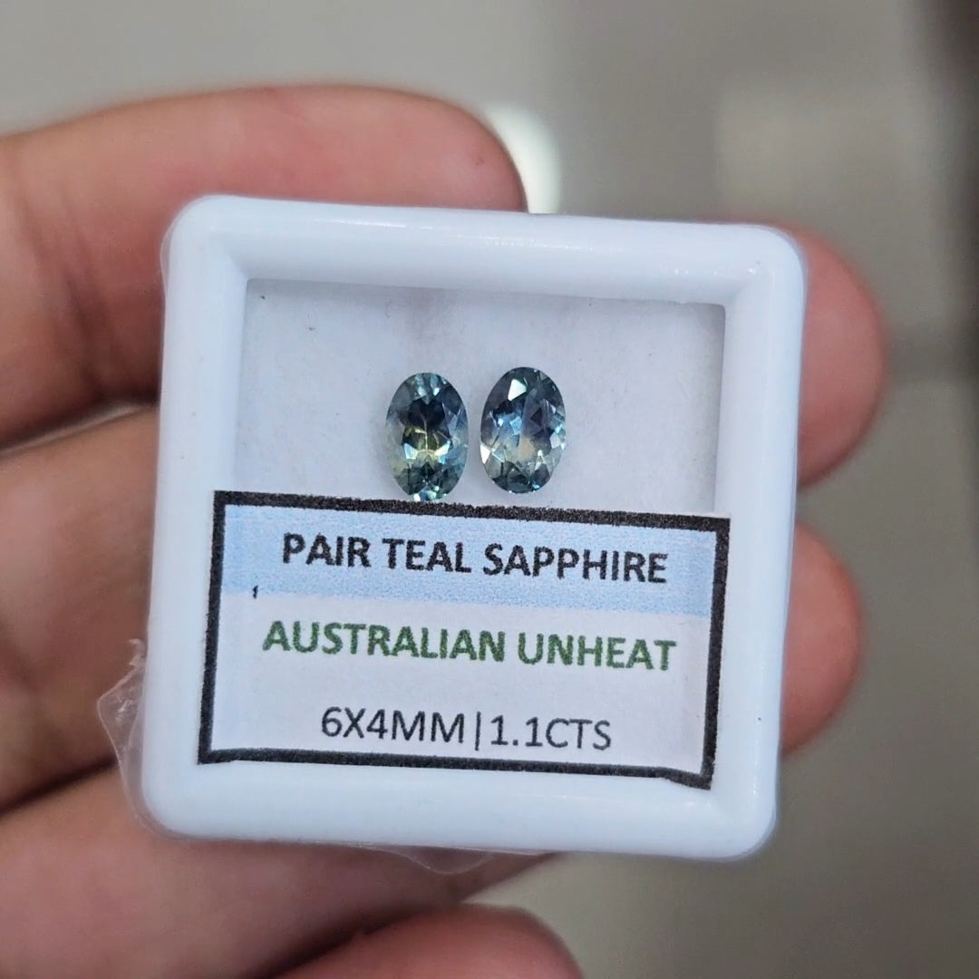 1.1cts Pair Natural Australian Teal Sapphire | 6x4mm| Oval |Unheated