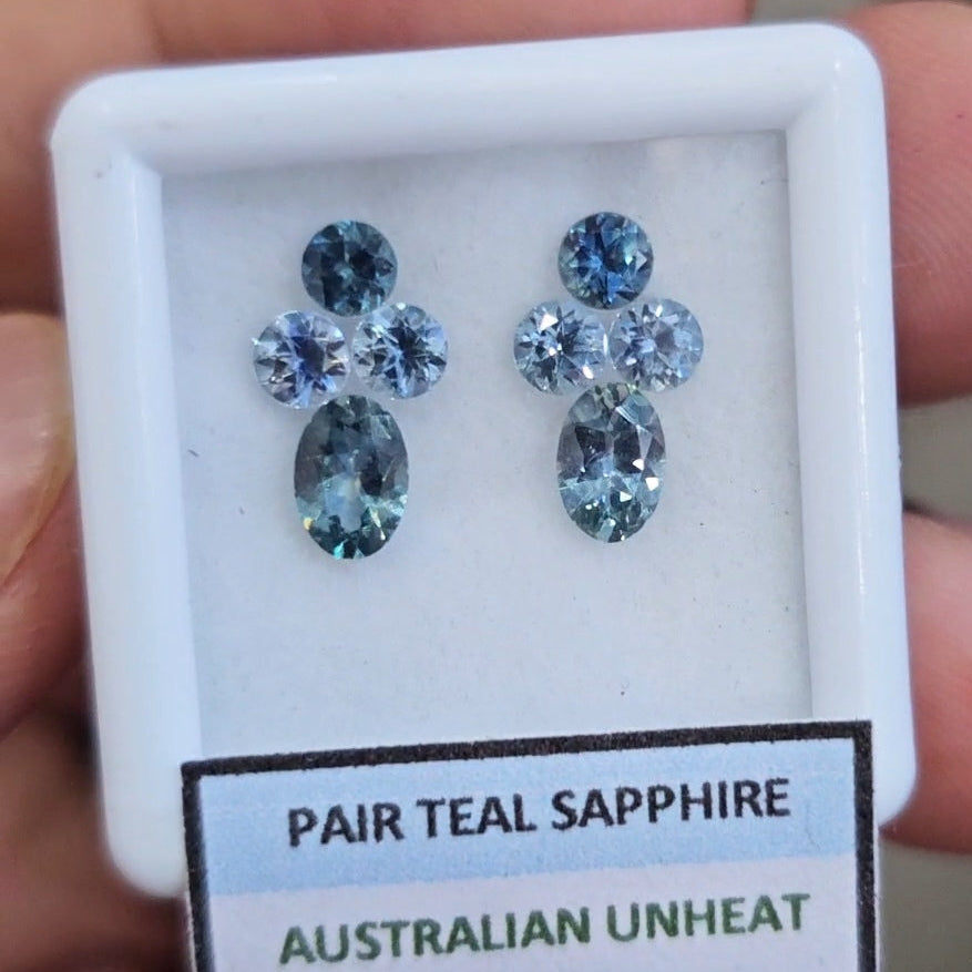 2.3cts Pair Natural Australian Teal Sapphire | 3-6mm| Oval & Round |Unheated