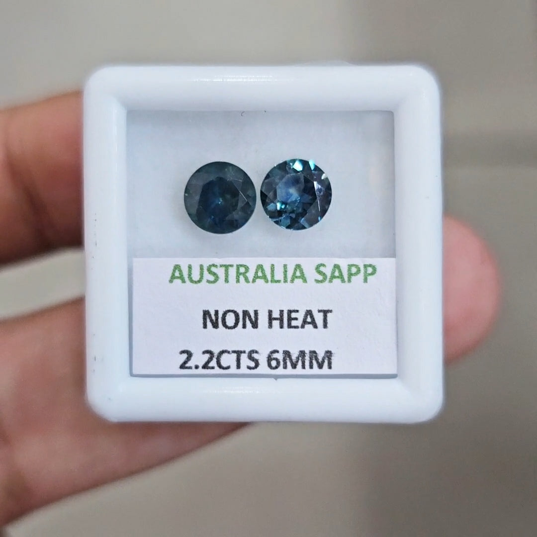 2.2cts Pair Natural Australian Teal Sapphire | 6mm| Round |Unheated