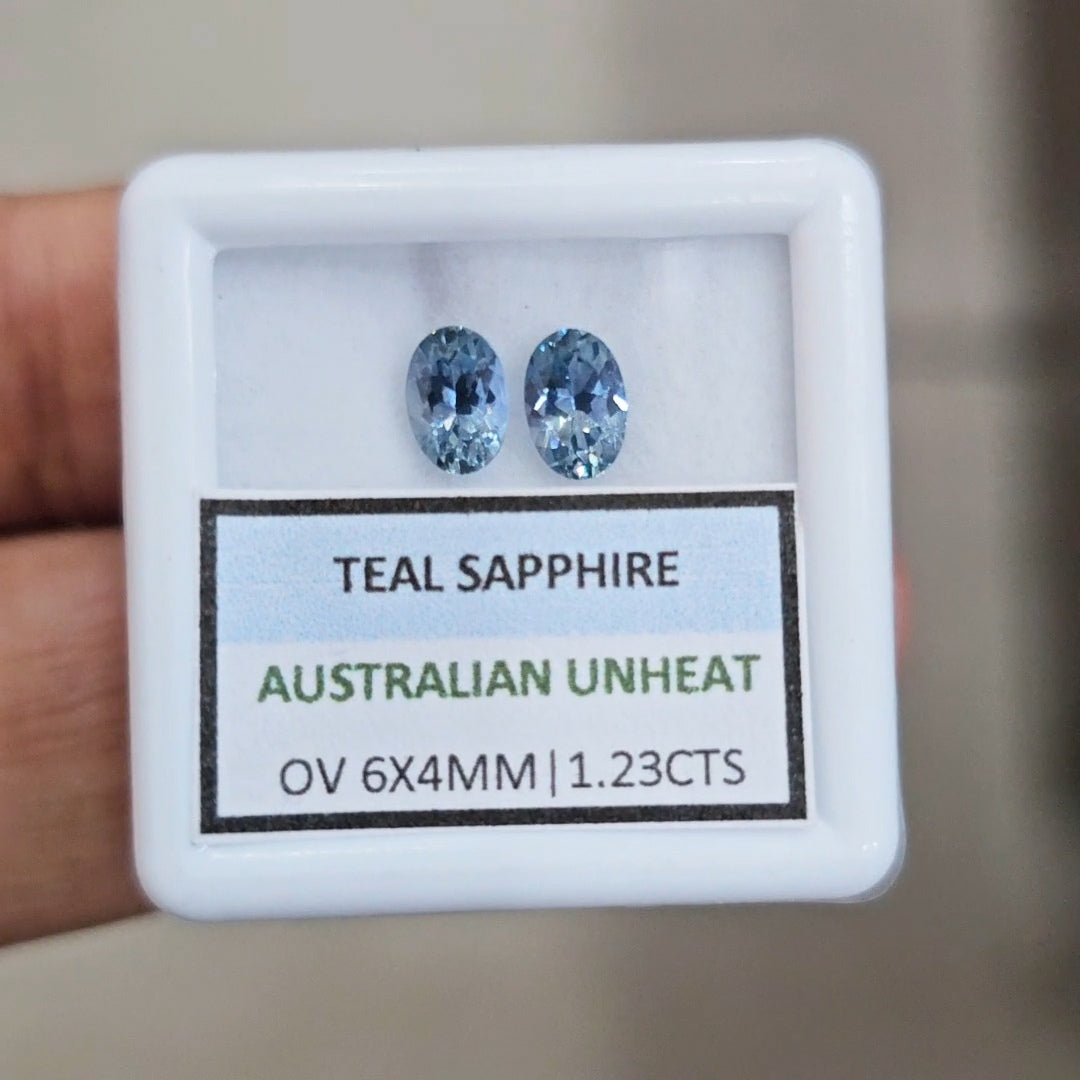 1.23cts Pair Natural Australian Teal Sapphire | 6x4mm| Oval |Unheated