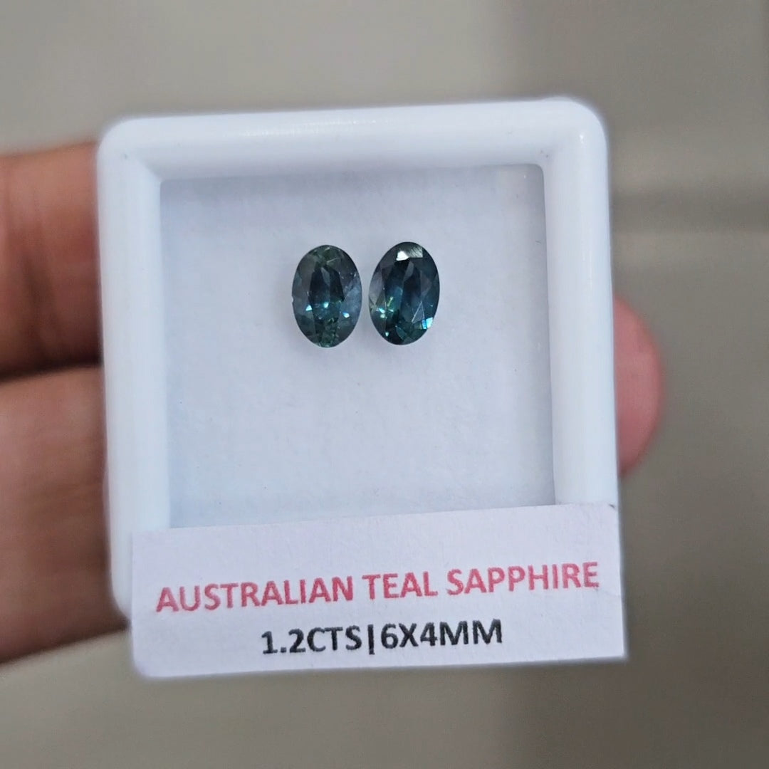 1.2cts Pair Natural Australian Teal Sapphire | 6x4mm| Oval |Unheated