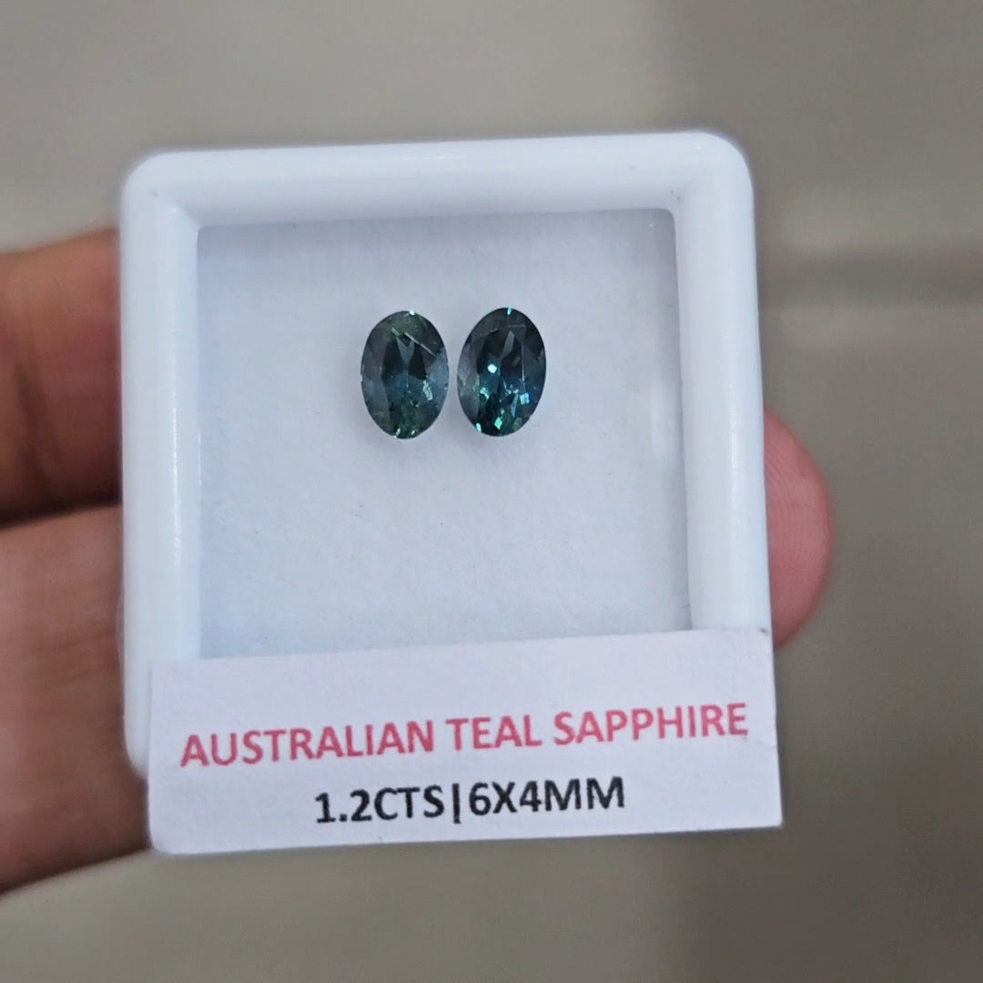 1.2cts Pair Natural Australian Teal Sapphire | 6x4mm| Oval |Unheated