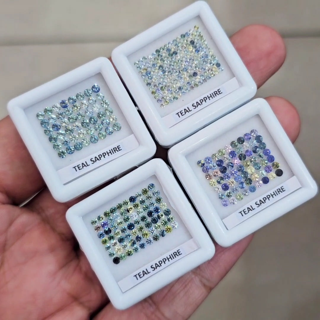4 Boxes of Natural Australian Teal Sapphire Melee Set | Round | Unheated