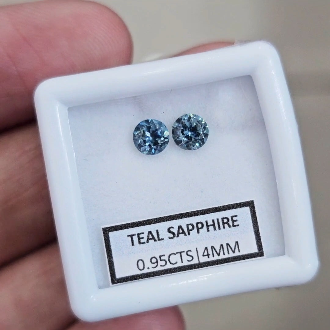 0.95cts Pair Natural Australian Teal Sapphire | 4mm| Round | Unheated