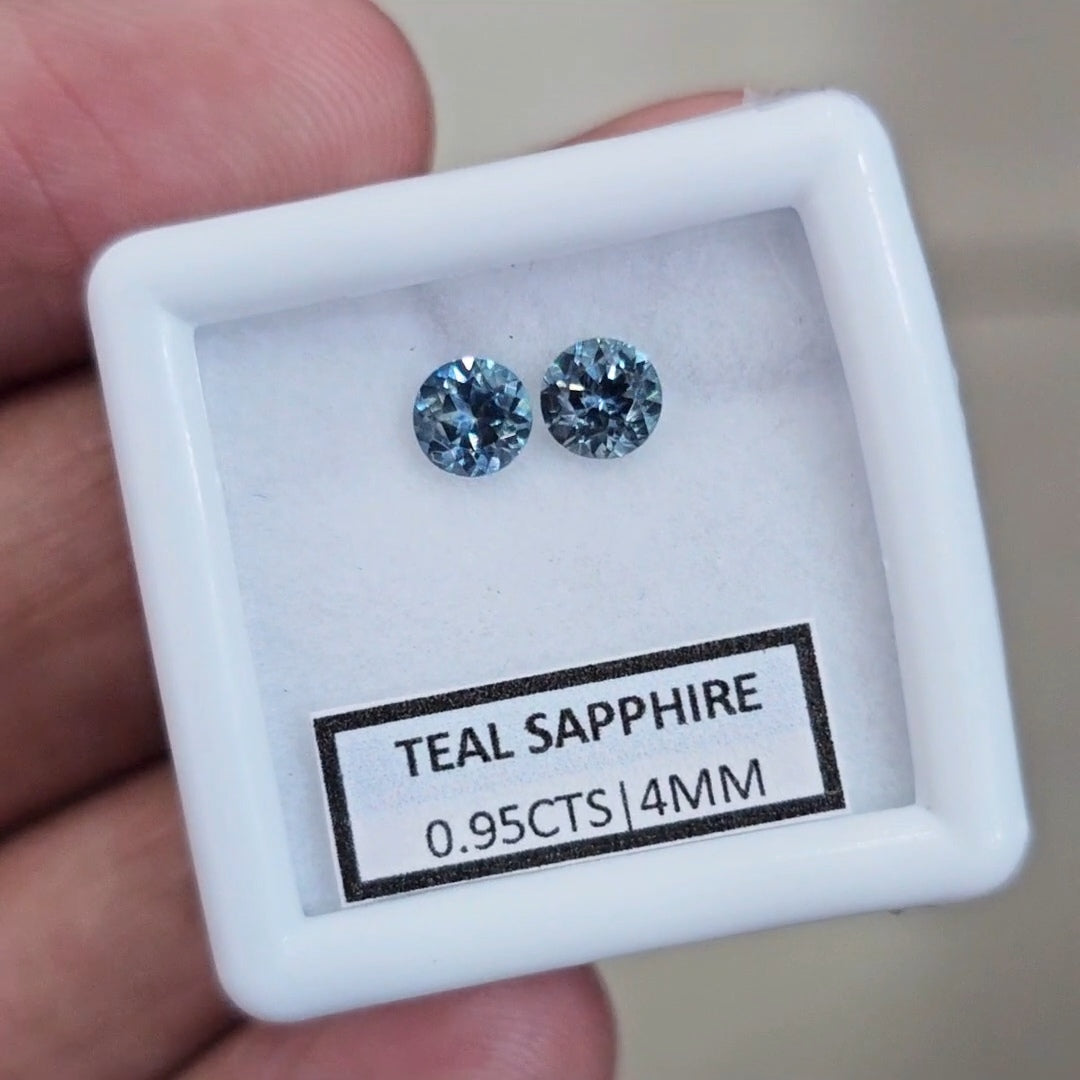 0.95cts Pair Natural Australian Teal Sapphire | 4mm| Round | Unheated