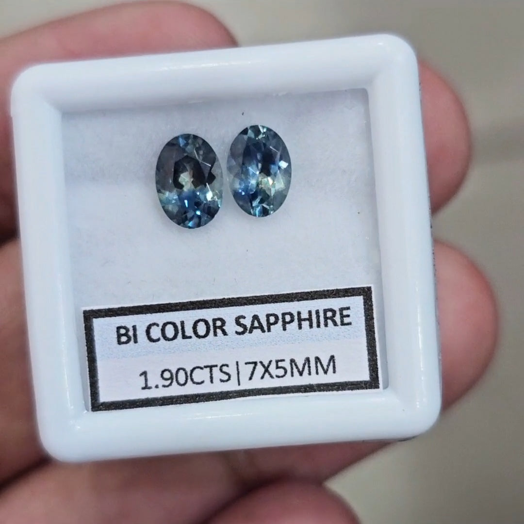 1.90cts Natural Pair Bi Color Australian Teal Sapphire | 7x5mm| Oval | Unheated