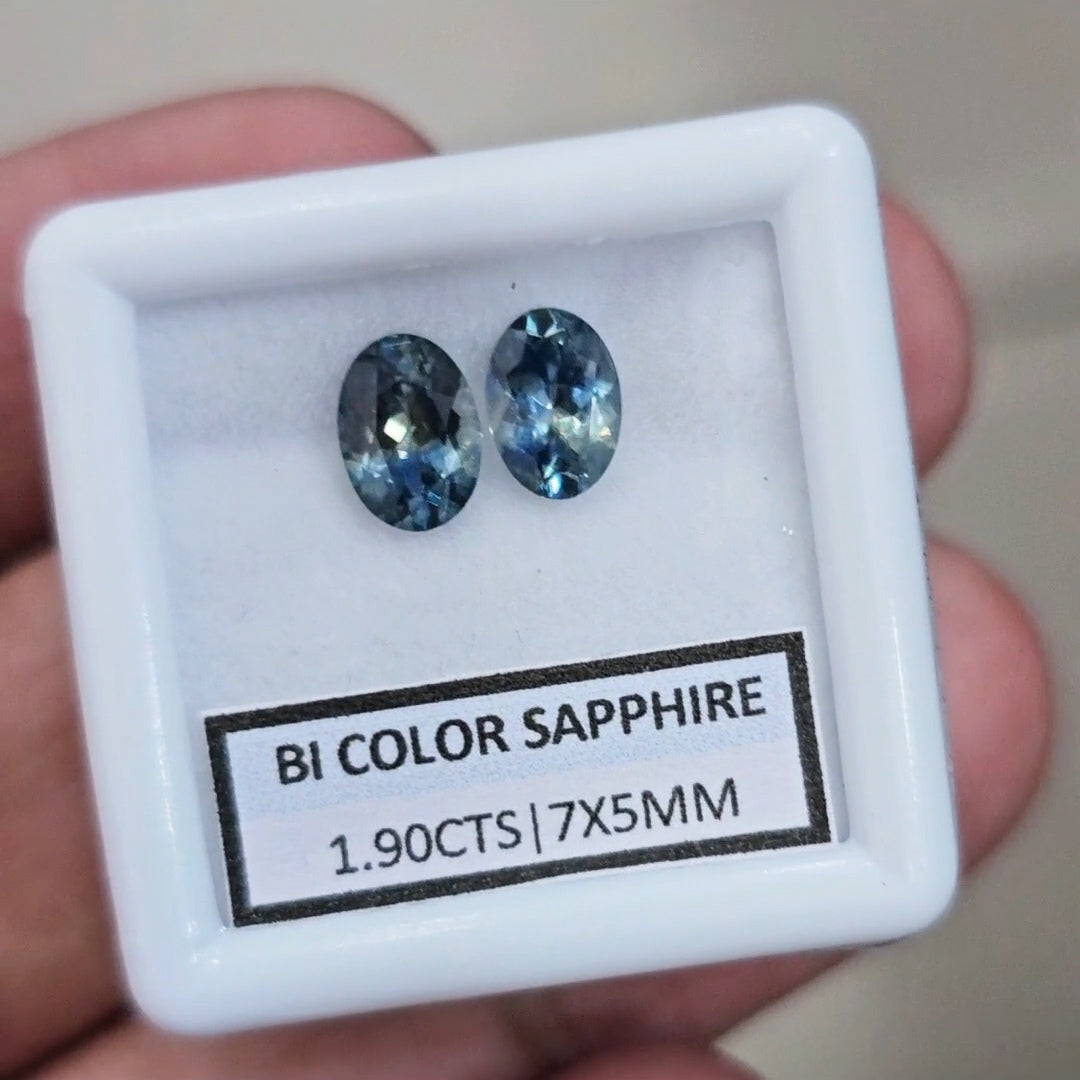 1.90cts Natural Pair Bi Color Australian Teal Sapphire | 7x5mm| Oval | Unheated