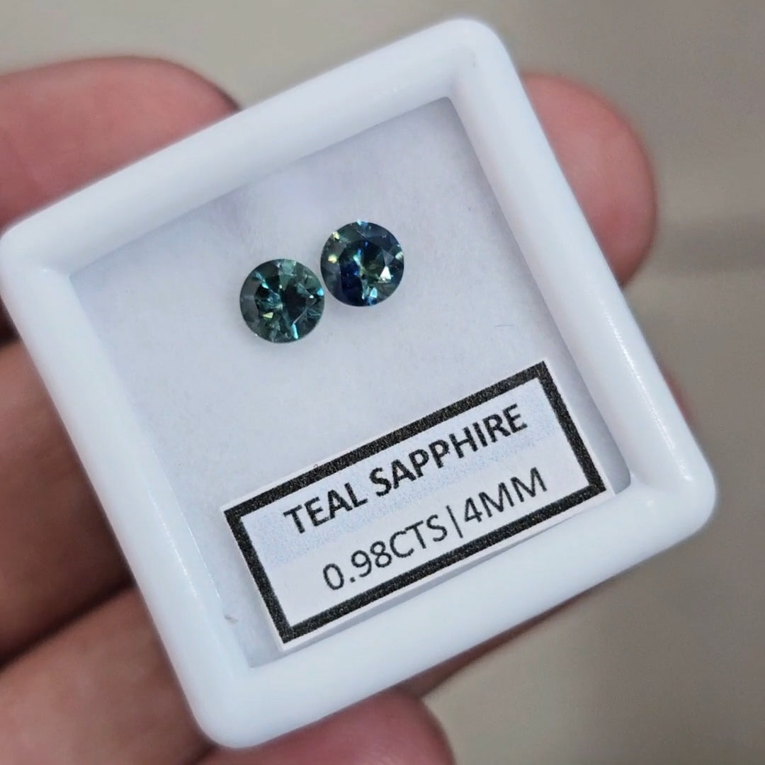 0.98cts Pair Natural Australian Teal Sapphire | 4mm| Round | Unheated