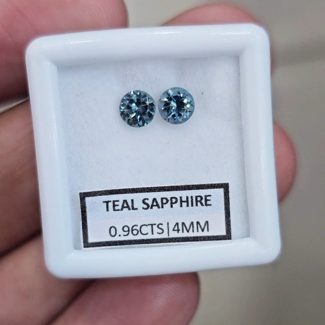 0.96cts Pair Natural Australian Teal Sapphire | 4mm| Round | Unheated