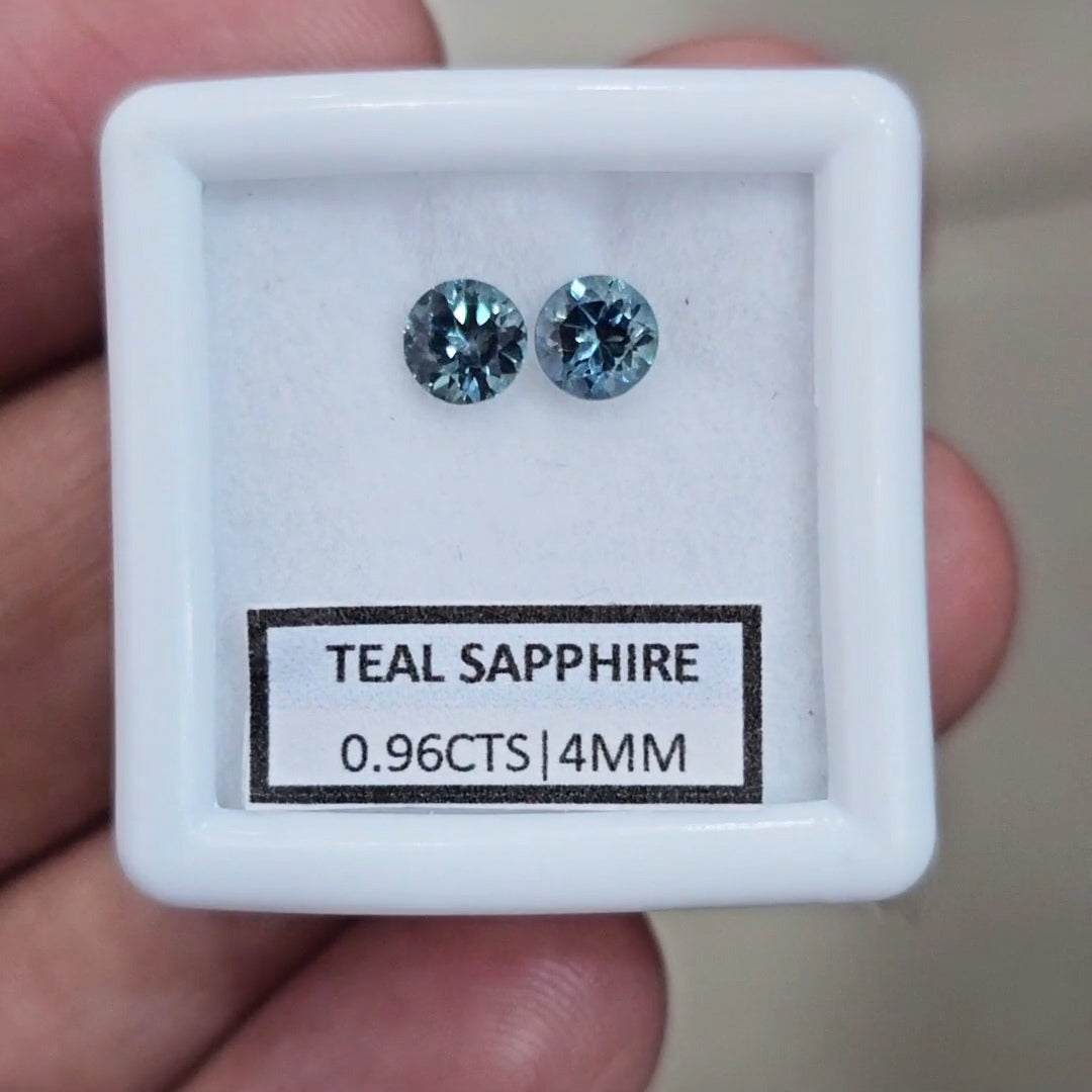 0.96cts Pair Natural Australian Teal Sapphire | 4mm| Round | Unheated