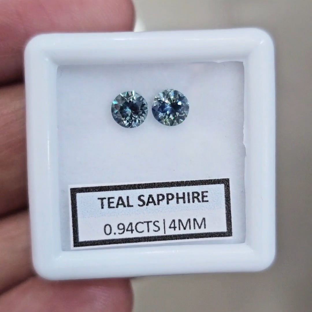 0.94cts Pair Natural Australian Teal Sapphire | 4mm| Round | Unheated