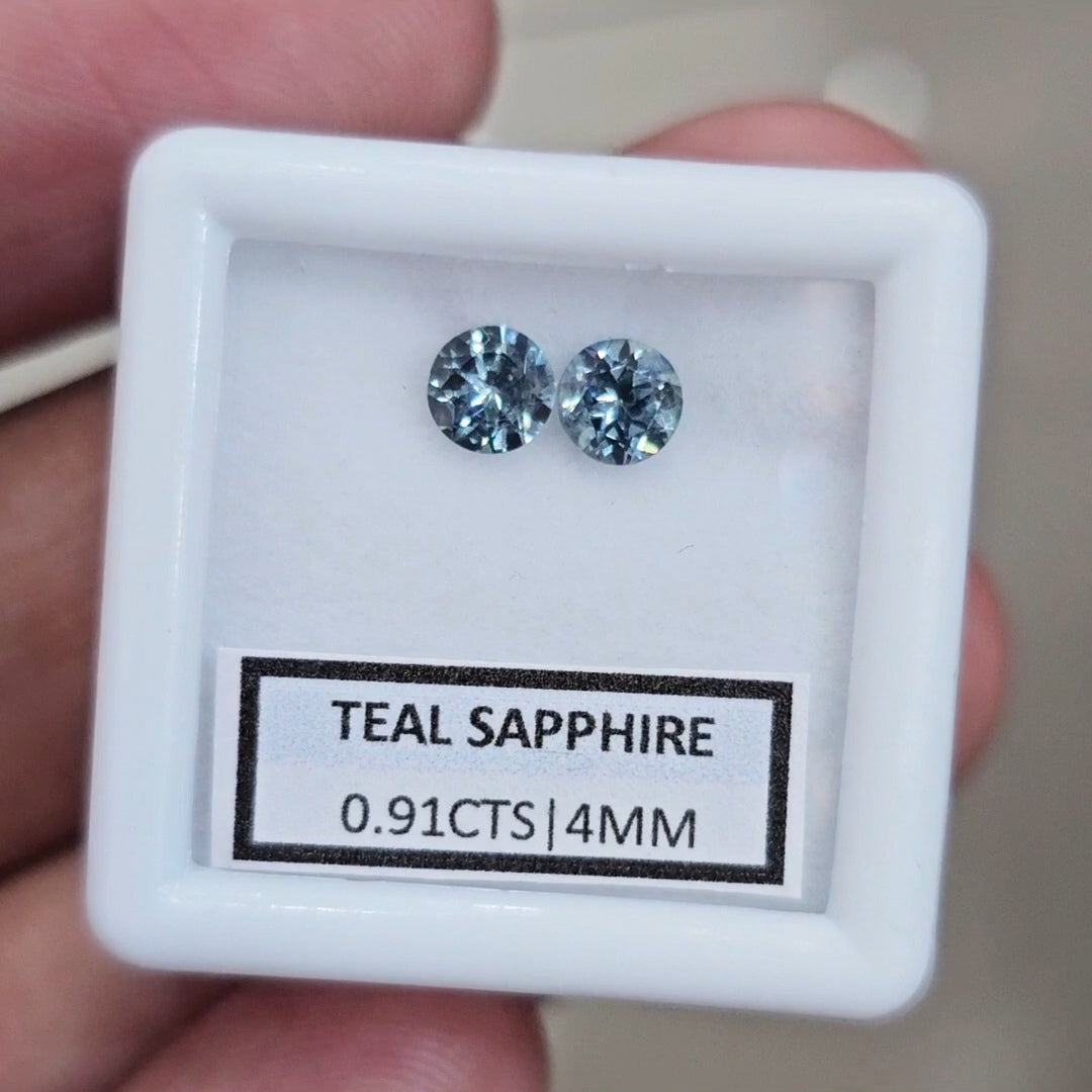 0.91cts Pair Natural Australian Teal Sapphire | 4mm| Round | Unheated