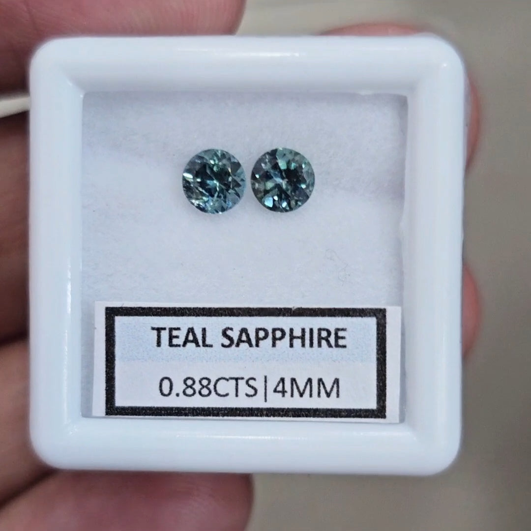 0.88cts Pair Natural Australian Teal Sapphire | 4mm| Round | Unheated