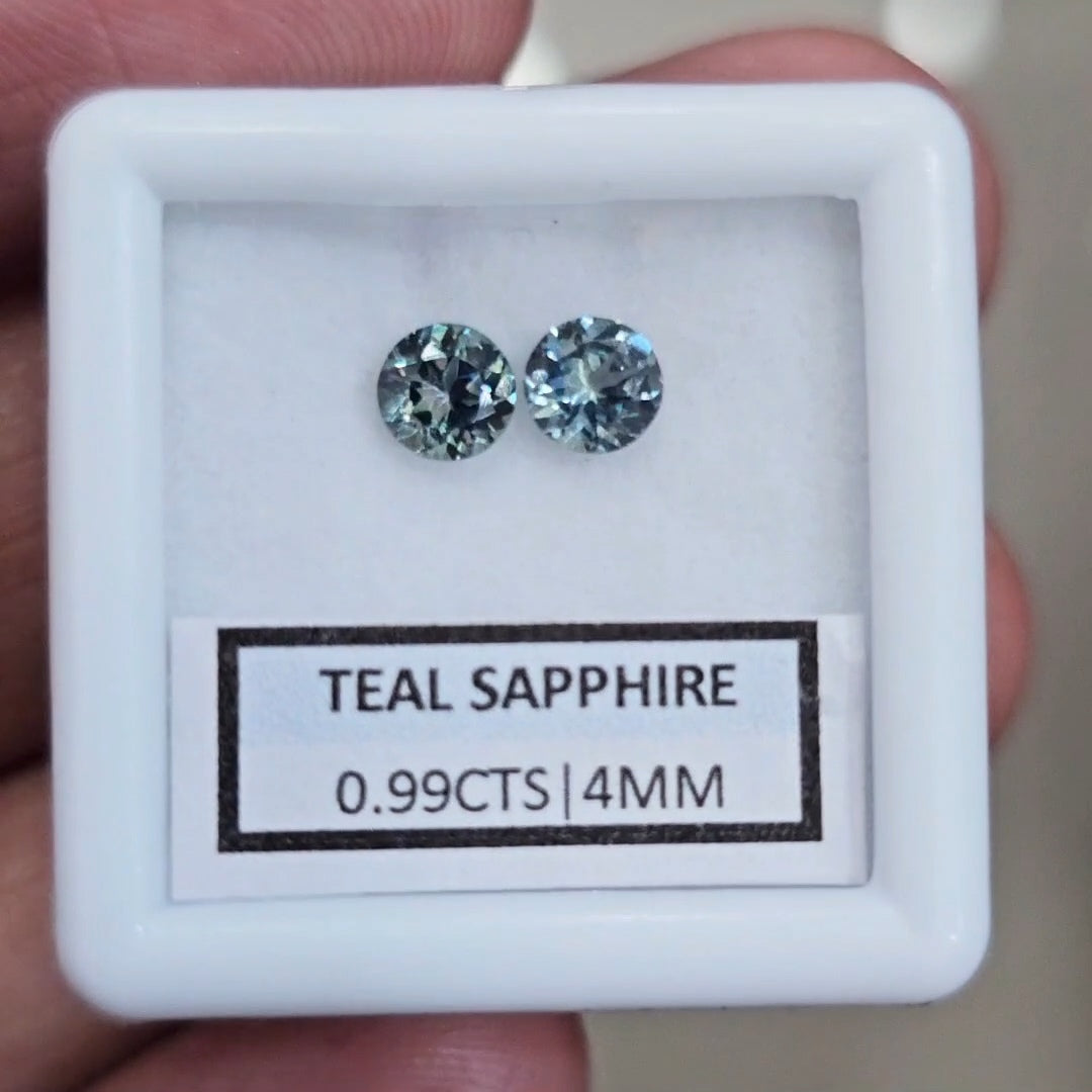 0.99cts Pair Natural Australian Teal Sapphire | 4mm| Round | Unheated