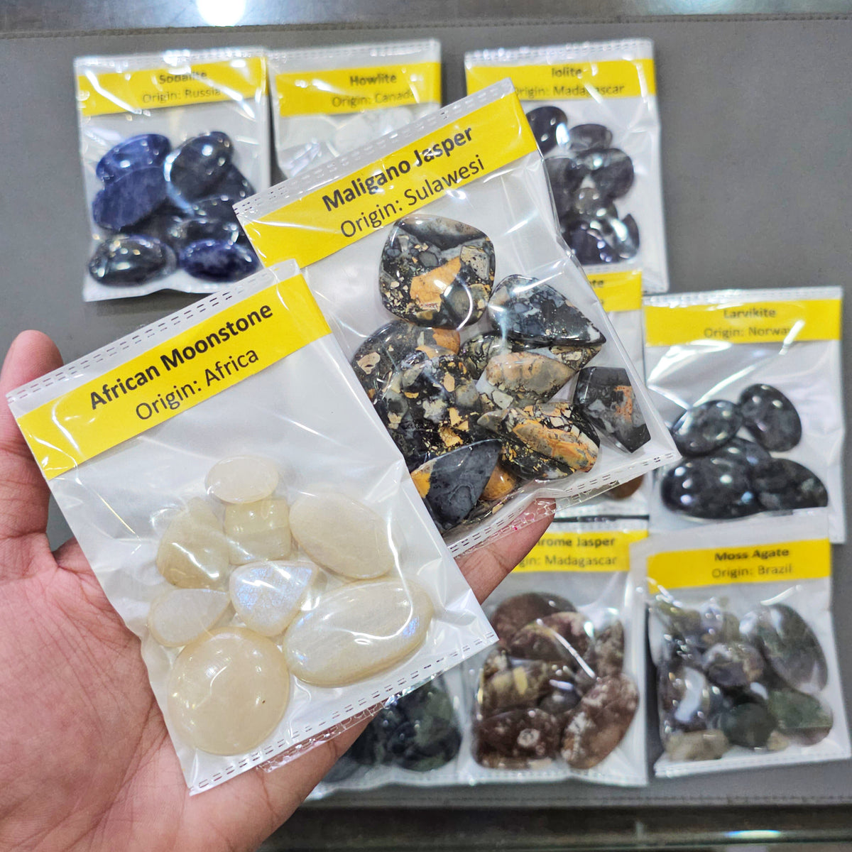 Halloween Gemstone Cabochon Box | 12 Varieties, 1KG | Labeled Natural Stone: Iolite, Moonstone, Larvikite More