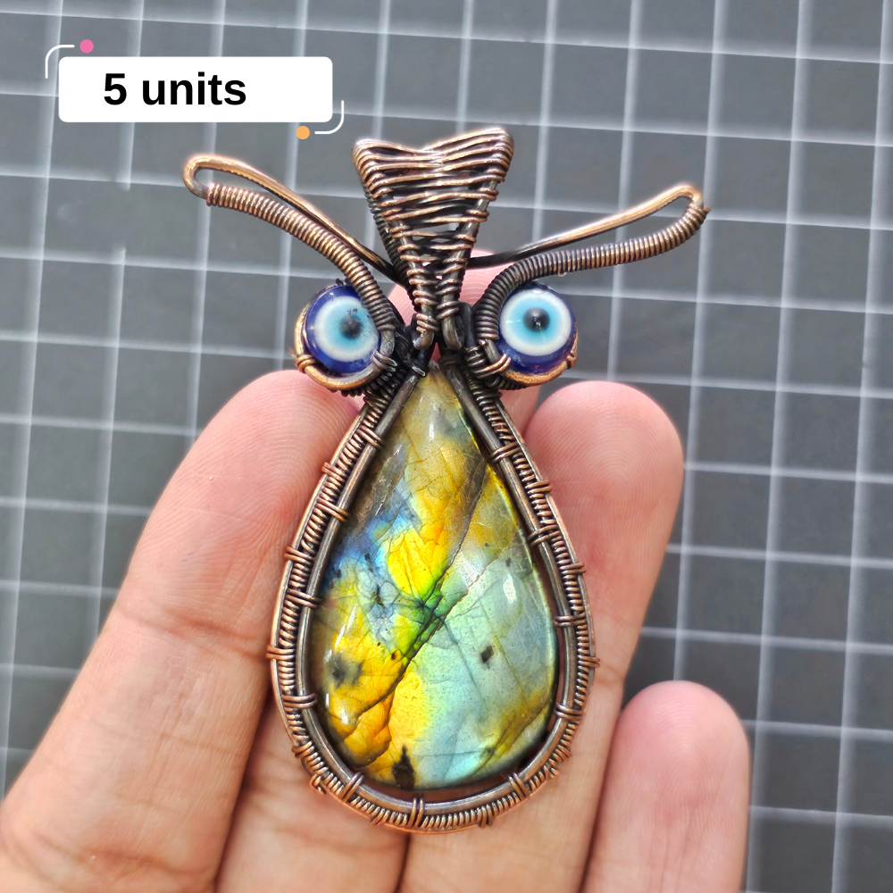 5 Units of Labradorite Owl wirewrapped handmade Pendant - The LabradoriteKing