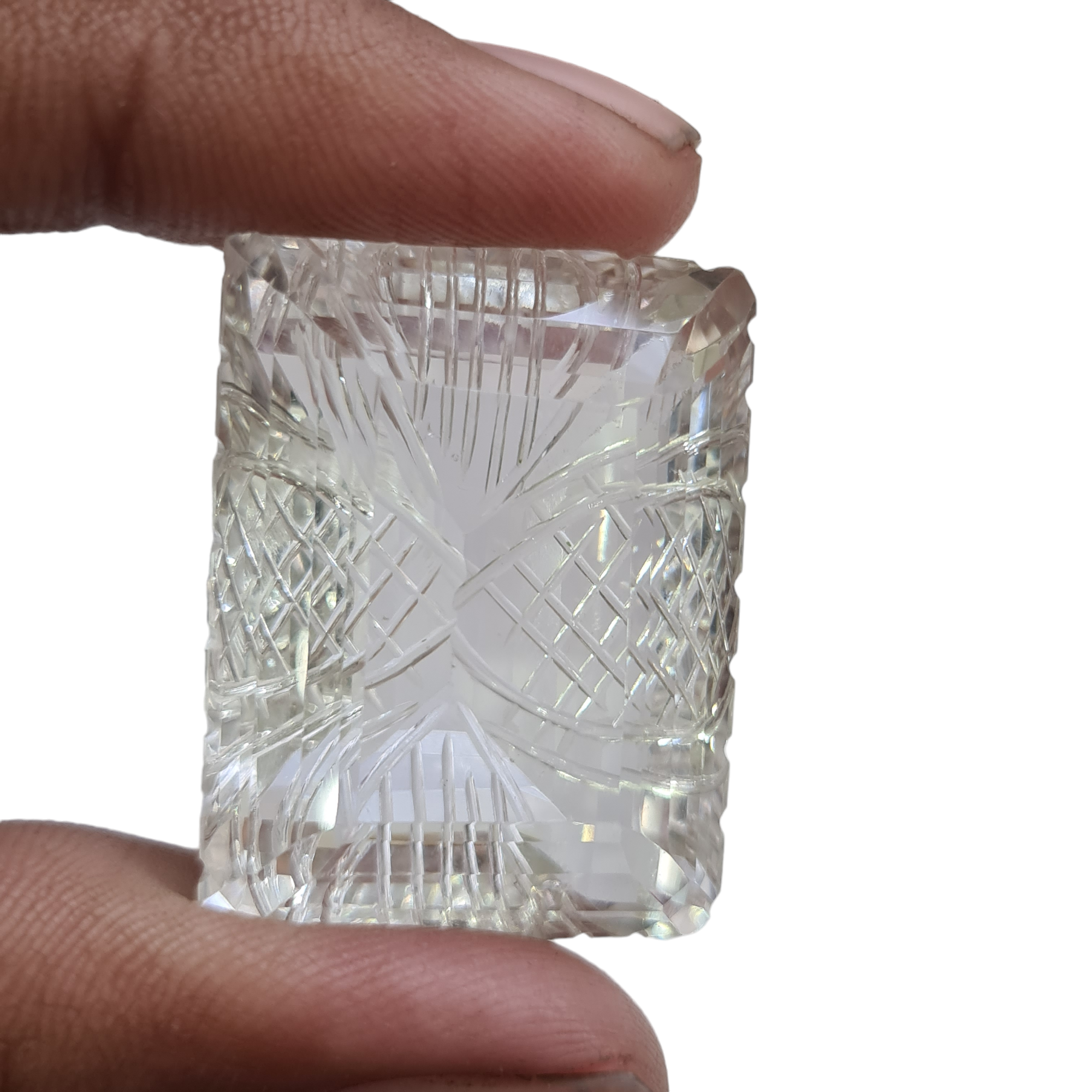 Natural 1 piece hand carved White topaz  : Rectangle Shape | Size:34x27mm - The LabradoriteKing