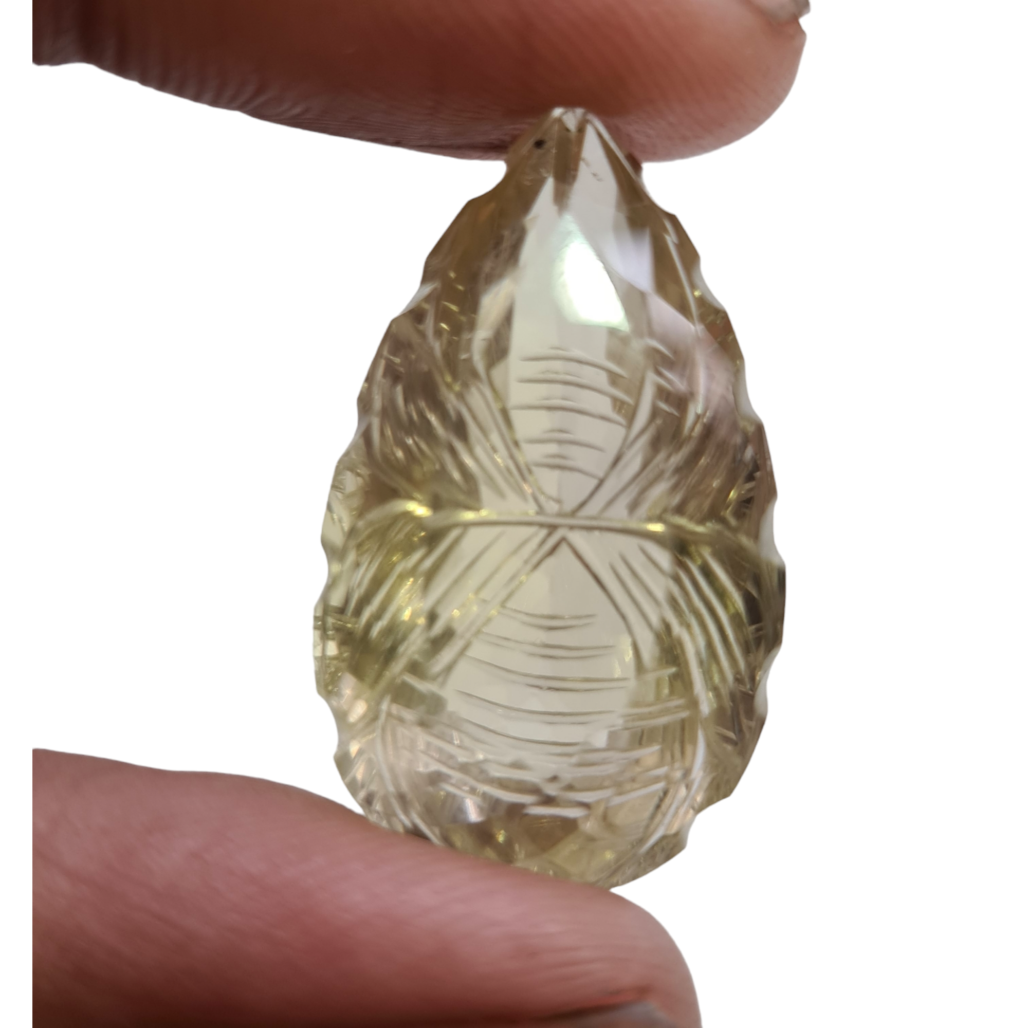 Natural 1 piece hand carved Yellow Quartz  : Pear Shape | Size:32x19mm - The LabradoriteKing